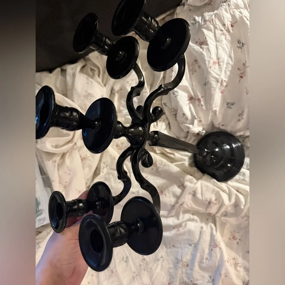 Black heavy metal glossy candelabra 17 inches tall